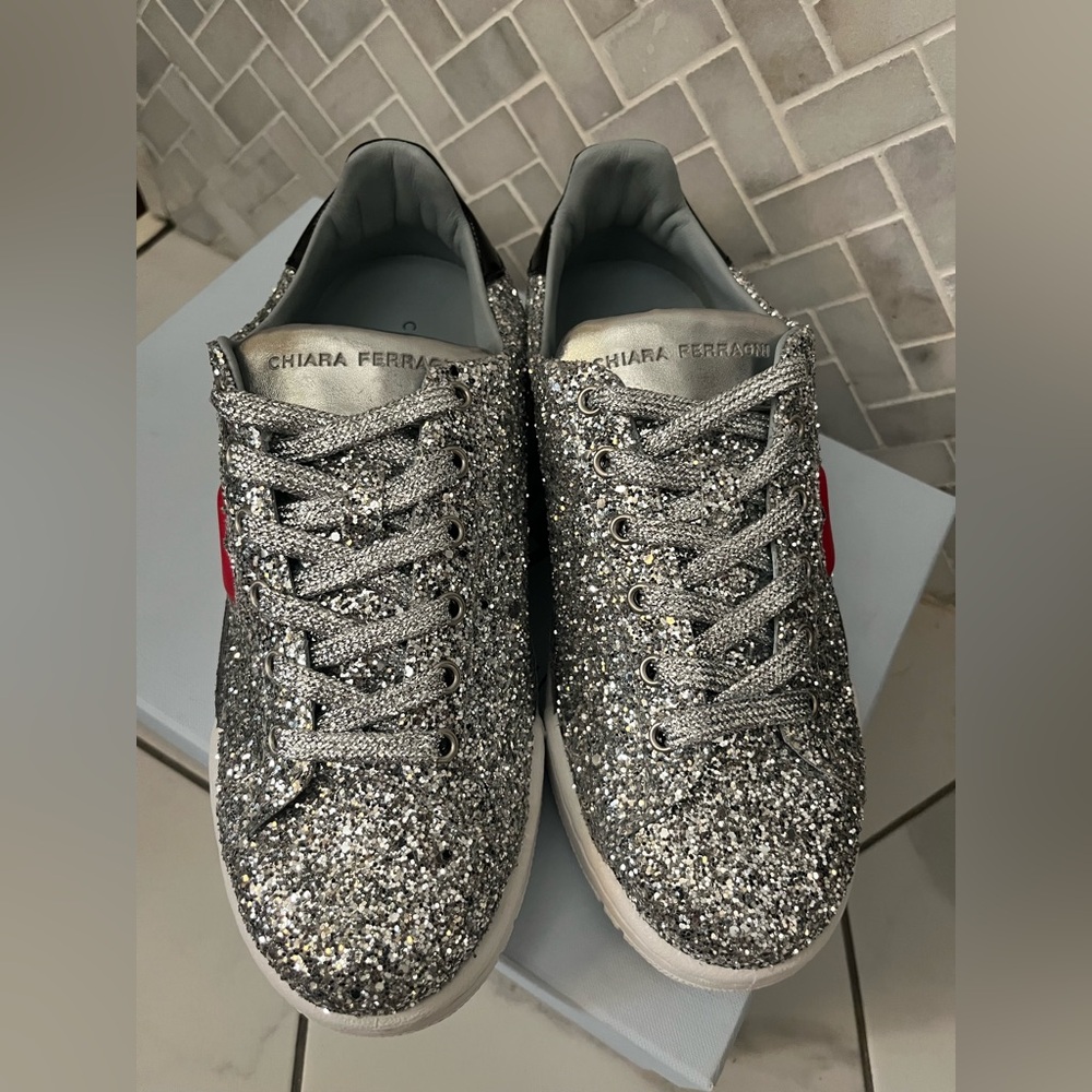 Chiara Ferragni Silver Sneakers With Glittery Finish View 5